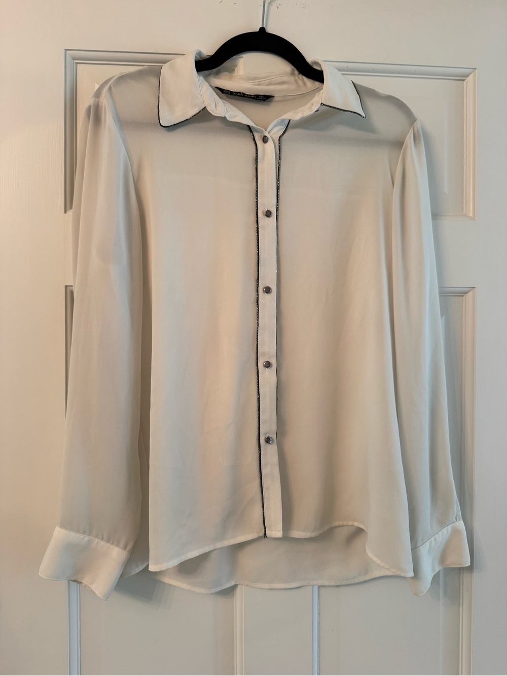 Zara Cream Blouse with Black Contrast Piping